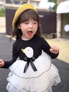 ชุดกระโปรงเด็ก ชุดเดรส ชุดกันหนาว ลายหงส์(พร้อมส่งในไทย)