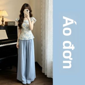 NIUVIES | Bộ Đồ Hai Mảnh Phụ Nữ Họa Tiết Hoa Xanh Phong Cách Trung Quốc Mùa Hè