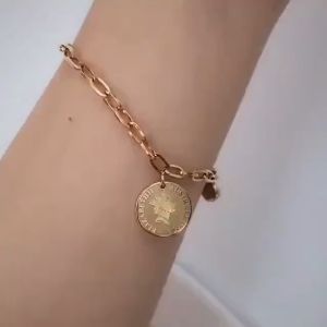 gelang tangan koin rantai paper klip wanita elegan simple titanium rose gold anti karat dan tahan luntur