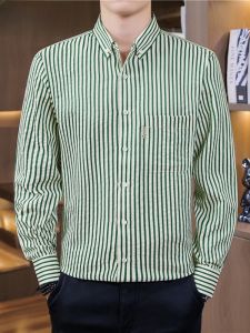 HENGYUANXIANG | Hengyuanxiang Mens Striped Casual Shirt Long Sleeve Business Style Spring New Fashion Polyester Fiber No Iron Treatment
