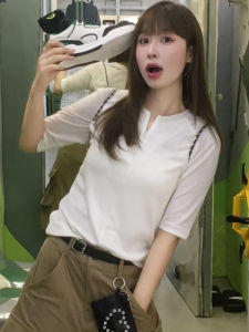 BINKAFENNY | Korean Style Womens Slim Fit Short Sleeve T-Shirt Half Zip Summer New Fashion Versatile Shoulder Level Half Sleeve Top