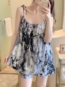 บางเฉียบเย็น ผ้าฝ้าย ผ้าไหม สายคล้อง สั้น กางเกง ชุดนอน เสื้อผ้าบ้านสําหรับผู้หญิง ฤดูร้อน เซ็กซี่ นักเรียน หอพักพักพักผ่อน ชุดสูท