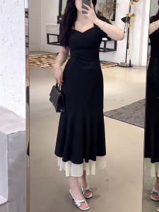 Summer Fancy Color Matching Short Sleeve Mermaid Dress for Plus Size Women