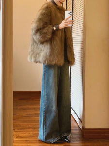 American Retro High Waist Draped Straight Leg Jeans Womens Autumn Winter New Loose Slimming Wide Leg Long Pants