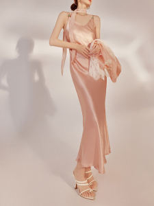 New Chinese Style Acetate Satin Wrap Dress Mid-Length Summer High-End Thin Beautiful Slim Long Dress Ayomis Brand High Waist