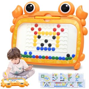 Polka Dot Drawing Board travel game for ages 3-5 crab-shaped toddler Doodle Bead board Montessori Preschool toy for 2 3 4 5 year old girl boy birthday gift orange