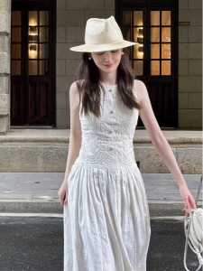Đầm Dài Thanh Lịch Dành Cho Nữ Màu Trắng Phong Cách Hepburn Với Trang Phục Mùa Hè Không Tay Lưng Cao Dành Cho Trẻ Từ 18-29 Tuổi