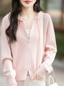 เสื้อคาร์ดิแกนถักแบบมีซิปพร้อมฮู้ดสไตล์ฤดูใบไม้ผลิใหม่สำหรับผู้หญิง ทรงหลวม สวมใส่สบาย ทรงหลวม สไตล์เรียบง่าย สวมใส่สบาย เสื้อคลุมกันหนาวแบบสวมหัว