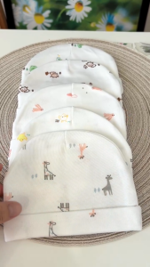 Mũ Sơ Sinh Cotton 2 Lớp CUNCON - Chất vải thun cotton 4 chiều co giãn tốt - In Hình họa tiết dễ thương