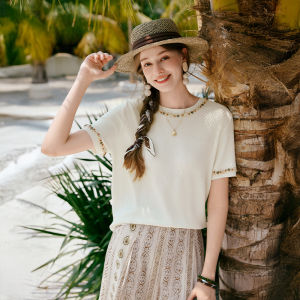 XIANGYING | Lightweight Short Sleeve Knit Top Round Neck Loose Stylish