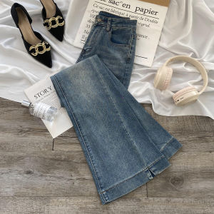 High Waist Slim Fit Micro Flared Jeans Womens Spring 2025 New Style Casual Washed Cotton Stretch Denim Pants Side Slit