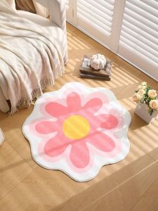 Thảm Trải Sàn Hình Tròn Chống Trượt VIKAMA Simple Flower Round Bằng Vải Polyester Cho Phòng Khách Gia Đình - Thảm Trải Sàn Có Thể Giặt Bằng Máy Chống Nước