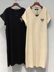 plus Size Womens Clothes Short Sleeve V Neck T-Shirt Dress Summer Pure Cotton Clothes Plus Size Ladies Loose Belly-Covering Slimming Long Dress