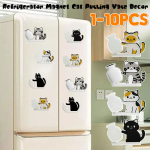 1-10PCS Black Cat Pushing Vase Decor Fridge Magnet Home Office Memorial Box Cat Whisker Collection Gift for Cat Lovers