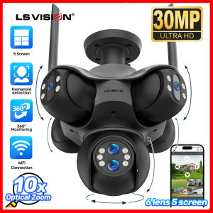 LS tầm nhìn 30MP 6 ống kính 5 Màn Hình 5 wifi PTZ camera CCTV 10x Zoom quang học hình người Phát hiện tự động theo dõi camera an ninh IP66 ngoài trời không thấm nước đầy màu sắc nhìn trong đêm hai chiều máy ghi hình IP âm thanh