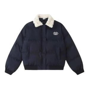 KUGEMA | Retro American Lamb Fur Collar Cotton Jacket Womens Short Style Student Cotton Coat Outerwear Thickened Long Sleeve Zipper