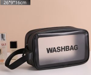 1pc Black Transparent Portable Women Travel Wash Bag Waterproof Makeup Storage Pouch Large Capacity Cosmetic Organizer
