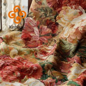 Yarn-dyed Oil Painting Style Big Flower Jacquard Polyester&Cotton Retro Cloth For Sewing Textile Fabric Material