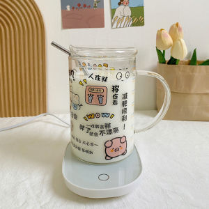 Cute Large Capacity Glass Water Cup With Straw Marking 1000ml