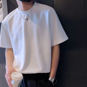 Mens short -sleeved T -shirt round collar solid color Korean T -shirt summer tide brand handsome youth half -sleeved T -shirt mens clothing