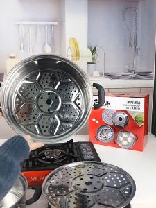 SB หม้อนึ่งสแตนเลส 3ชั้น ขนาด 26CM/28CM/30CM/32CM/34CM ใช้กับเตาแม่เหล็กไฟฟ้าได้