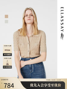 ELLASSAY Autumn Winter New Style Womens Polo Shirt Casual Knitted Short Sleeve Modal Comfortable SoftVersatility for Ladies