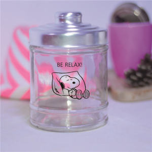 Snoopy Cartoon Glass Storage Jar Home Use Kitchen Storage Container for Coffee Beans Dry Fruits round Shape Sealed Bottle