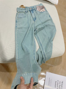 High Waist Striped Midline Jeans Women Summer Casual Comfortable Wide Leg Pants Korean Style Loose Fit Pocket Detail