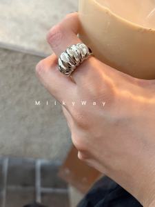 Silver MilkyWay Horn Open Ring for Women Gold Plated Spiral Texture Korean Style Fashion Jewelry Accessories