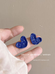 Klein Blue Folded Heart Ear Cuff Non-Pierced Fashionable Summer Fresh Versatile Trendy Earring Clip-On Earrings Jewelry