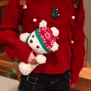 18/23cm Christmas Bear Plush With Clothes Fluffy Huggable Pillow Cute Sweater Bear Festival Gifts