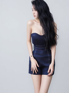 French Style Minimalist Bustier Romper Shorts Waist Cinching Slimming