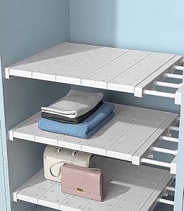 Adjustable Expandable Wardrobe Divider Metal Tension Shelf Rack No Drill Cabinet Partition Space Saving for Closet Kitchen Bathroom