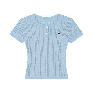 NIHAOKANONG | Đồ Len Nữ Mỏng Hợp Thân Màu Sơ Mi Cổ Henley Mùa Hè