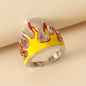【♡Lovely girls house♡】Fire Flame Ring Opening Adjustable Size Blaze Crown Finger Band Finger Rings for Women Men Hip Hop Punk Party Jewelry Gift