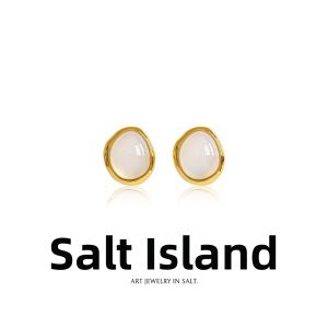 YANDAO | Mini Gold White Agate Delicate Niche Chinese Style Earrings