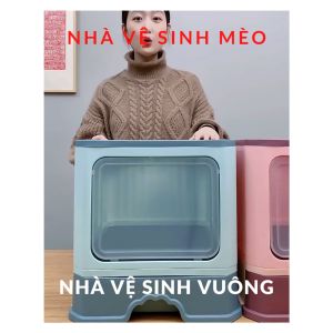 Nhà vệ sinh cho mèo VUÔNG có ngăn kéo khép kín có 2 cửa