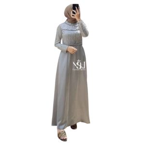 Midi Dres Perempuan Remaja Elegan Baju Gamis Muslim Wanita Bahan Payet Handmade Dewasa Gamis Payet Handmade 2025 Terbaru