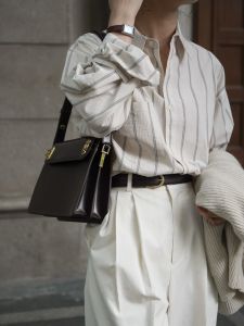 Elegant French Vintage Striped Shirt Womens Loose Long Sleeve Top Fashionable Business Casual Polo Neck Premium Feel Spring 2023