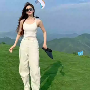 White Wide Leg Jeans Womens Slim Fit High Waist Loose Drapey Straight Casual Cotton Trousers for Autumn Wear Resistant