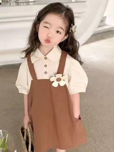 Summer Outfit Girls Dress 2023 New Style Little Girl Fake Two-Piece Skirt Childrens Bib Overalls Baby Summer Clothes Cotton Fabric