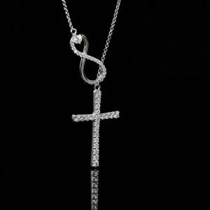 925 Sterling Silver Infinity Pendant Necklace for Women Jewelry 0.5CT Round Full Moissanite Cross Necklaces with certificate