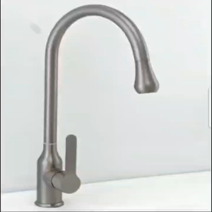 Vòi rửa chén bát LẠNH CỔ BI TAY GẬT GÙ sơn tĩnh điện đen/inox xi bóng