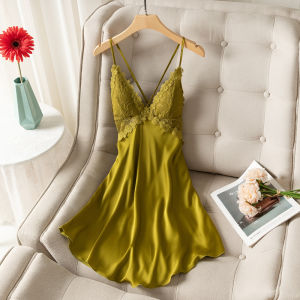 ชุดนอนเซ็กซี่ผ้าไหมน้ำแข็งบางฤดูร้อนใหม่ ชุดนอนผู้หญิง เสื้อคลุมแขนกุดแบบเกาะอก สายเดี่ยว ด้านหลังเปิด ชุดนอนแฟชั่น