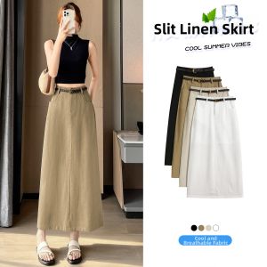 La Chapelle | Summer Linen Tencel A-Line Midi Straight Skirt