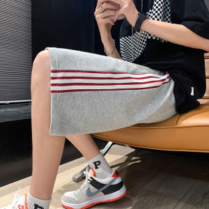 Black Three-Stripes Mens Shorts Summer American Trendy Five-Quarter Running Sport Casual Pants Loose Fit mid Waist Straight Leg