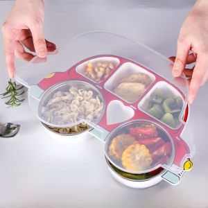 Baby Stainless Steel 304 Dinner Plate with Dividers Anti-Fall Bowl Childrens Cutlery Set for Boys And Girls Kindergarten Meal Plate
