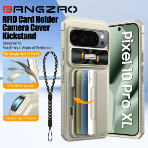 for Google Pixel 10 Pro XL CaseCards HolderCamera CoverFull Body Rugged Shockproof Silicone Protective Phone Case-Titanium