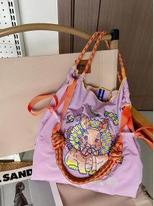 กระเป๋าผ้าใบอเนกประสงค์สีสันสดใสพร้อมสายสะพายไหล่แบบผูกเชือก กระเป๋าเดินทางแบบลำลองสำหรับวัยรุ่นในฤดูใบไม้ผลิ 2024