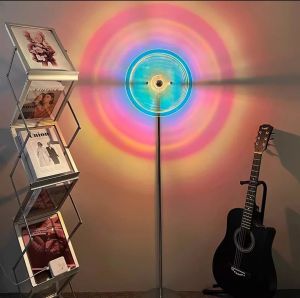 โคมไฟผ้าปูโต๊ะลินินสไตล์เกาหลี Bauhaus โคมไฟชั้นแอลอีดีแหวนอะครีลิคโคมไฟข้างเตียงนอน